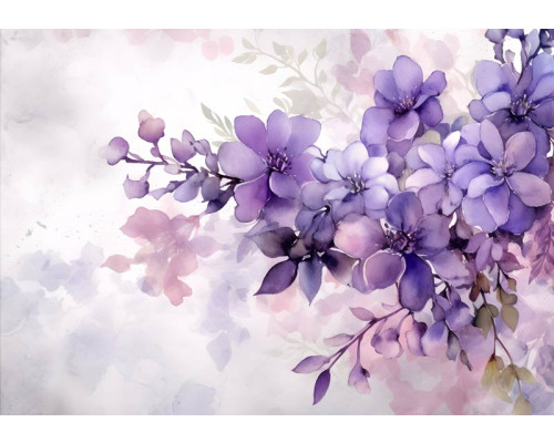 Fotobehang van violette bloemen, geschilderd in een levendige paarse tint die direct de aandacht trekt.