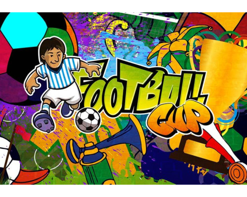 Speelse graffiti met kleurrijke voetbalelementen en een energieke sfeer, speciaal voor kinderen.