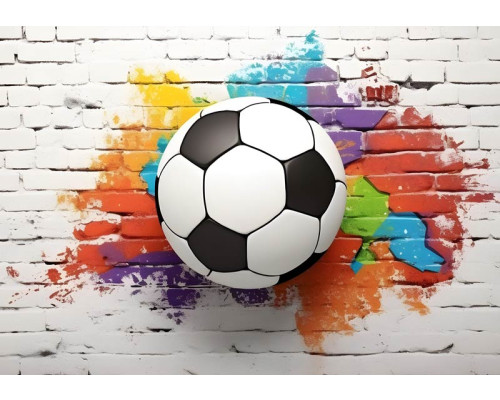 Fotobehang van een spectaculaire graffiti-muurschildering met een voetbalspektakel als thema.