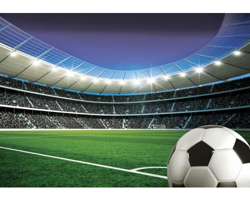 Voetbal fotobehang met een stadion vol fans, dat de spanning van een voetbalwedstrijd vastlegt.