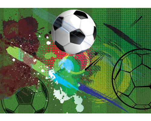 Fotobehang van voetbal street art graffiti, met een speelse muurschildering voor kinderen.