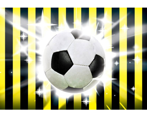 Fotobehang met een zwart-gele voetbal op een achtergrond voor tieners.