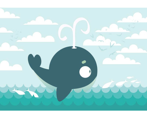 Fotobehang van een walvis in zee, speciaal voor kinderkamers en babykamers.
