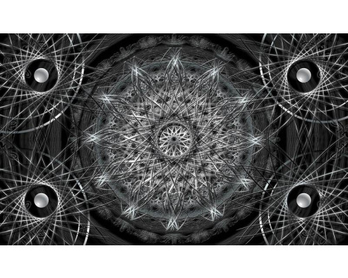 Fotobehang van een zilveren mandala, in een abstract en kunstzinnig ontwerp.