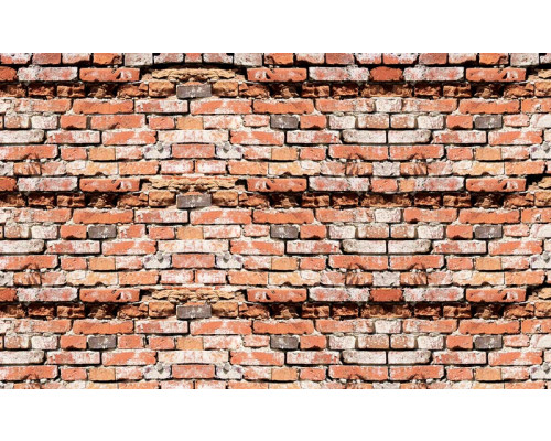 Fotobehang van een industriële stenen muur met rode bakstenen.