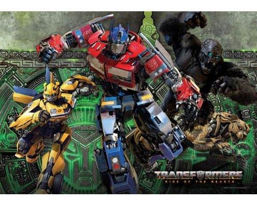 Een fotobehang met Transformers, waarin iconische robots zoals Optimus Prime en Bumblebee in een futuristisch en dynamisch design worden weergegeven.
