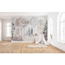 Een fotobehang van Disney Frozen dat de natuurlijke geest van Elsa en Anna toont in een betoverend landschap in de kinderkamer.