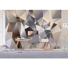 Een 3D fotobehang van abstracte vormen, dat een eigentijdse sfeer creėert in een kantoor.