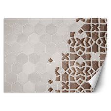 Fotobehang, 3D Beton Mandala Ornament Bruin Beige