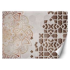 Fotobehang, 3D Mandala Ornament Bruin Abstract
