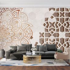 Fotobehang, 3D Mandala Ornament Bruin Abstract