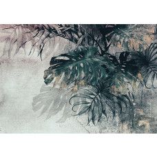 Fotobehang, 3D Monstera Palm Bladeren Beton