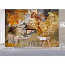 Een fotobehang van een abstract bloemendesign kunst in een kantoor met Airtex en vliesbehang.