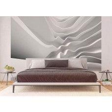 Fotobehang van abstracte architectuur in het wit in een moderne slaapkamer.