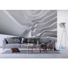 Fotobehang van abstracte architectuur in het wit in een stijlvolle woonkamer.