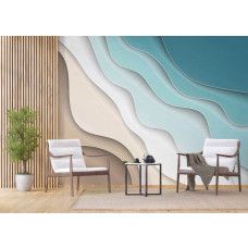 Een abstract fotobehang met golven in grijstinten die een rustige, moderne uitstraling geeft, perfect voor een bedrijfsruimte.