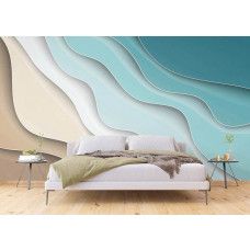 Een abstract fotobehang met vloeiende golven in verschillende grijstinten, ideaal voor een rustige sfeer in een slaapkamer.