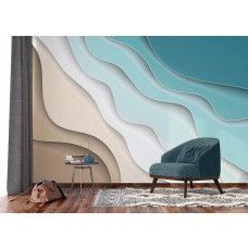 Een abstract fotobehang met golven in subtiele grijstinten, dat een verfijnde en moderne look toevoegt aan een woonkamer.