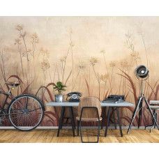 Fotobehang artistiek graslandschap in kantoor met elegante grashalmen en neutrale achtergrond.