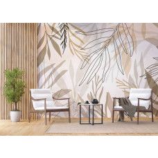 Fotobehang met artistieke bladeren in een bedrijfsruimte, voegt een creatieve en inspirerende touch toe.