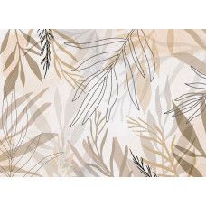 Fotobehang met artistieke bladeren in een creatieve compositie, in pastelkleuren, perfect voor een moderne en natuurlijke uitstraling.