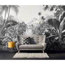 Fotobehang met een kunstzinnige jungle vol planten in een inspirerend kantoor.