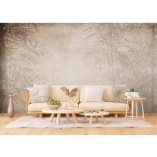 Fotobehang van bamboe in de woonkamer, brengt een rustieke en natuurlijke sfeer in huis.