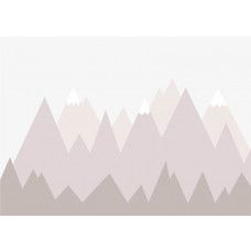 Een fotobehang van bergtoppen met een illustratie van bergen.