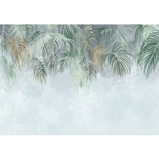 Fotobehang, Beton Palmbladeren Groen Beige