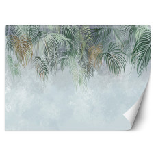 Fotobehang, Beton Palmbladeren Groen Beige