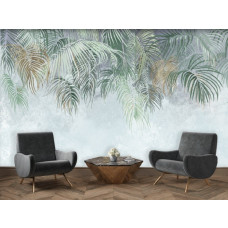 Fotobehang, Beton Palmbladeren Groen Beige