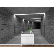 Fotobehang in de hal met een geometrische betonnen tunnel in 3D die het interieur een moderne en mysterieuze look geeft.