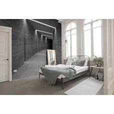 Fotobehang in een kinderkamer met een 3D-effect van een betonnen tunnel die zorgt voor een speels en avontuurlijk ruimtelijk gevoel.