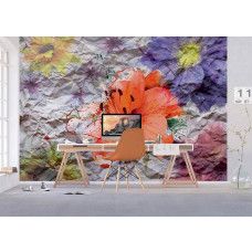Een fotobehang van een bloem in abstracte papierkunst, dat een kunstzinnige en moderne uitstraling biedt in een kantoor.
