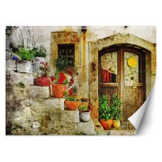 Fotobehang, De bloemen van Toscane op de trap