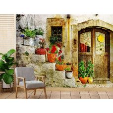 Fotobehang, De bloemen van Toscane op de trap