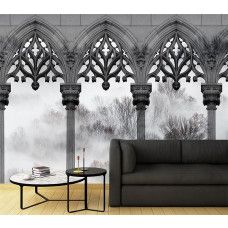 Fotobehang, Bomen Mistkolommen Zwart Wit