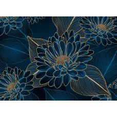 Een fotobehang met chrysanten bloemenpracht, waarin sierlijke gouden chrysanten op een diepgroene achtergrond zorgen voor een luxueuze en elegante uitstraling.