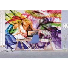 Abstract fotobehang met een kleurrijke rook in een kantoor.