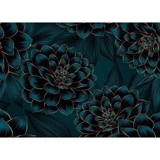 Fotobehang met prachtige dahlia’s en gouden accenten, perfect voor een elegante en luxueuze uitstraling.
