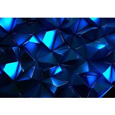 Fotobehang met digitale blauwgekleurde kristalvormen en glanzende lichtreflecties in een futuristisch 3D-ontwerp.