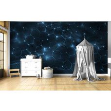 Fotobehang digitale hexagon structuur met moderne uitstraling in een jongenskamer.