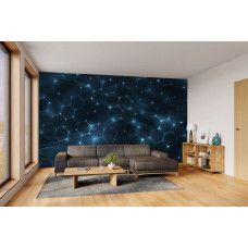 Fotobehang digitale hexagon structuur met high-tech design in een woonkamer.