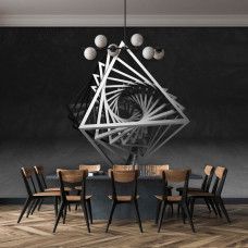 Fotobehang in een keuken met stijlvolle 3D-driehoeken op een donkere achtergrond voor een strak en eigentijds accent.