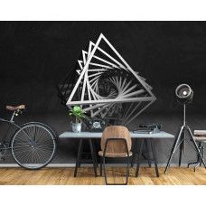 Fotobehang in een kantoorruimte met een abstract patroon van driehoeken in 3D voor een professionele en creatieve uitstraling.