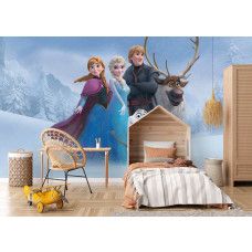 Fotobehang Frozen in een kinderkamer met Olaf die vrolijk danst in de sneeuw.