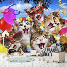 Fotobehang Funny Cats | Dolle Beestenboel