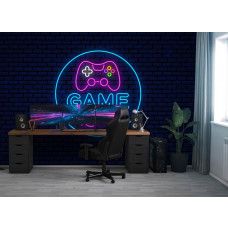 Fotobehang Game Room Neonstijl in een gamekamer met neon gamecontroller en moderne gaming look.