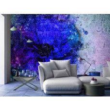 Een fotobehang met een geschilderde blauwe bloem voor de huiskamer.