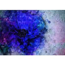 Geschilderde blauwe bloem op een artistiek fotobehang.